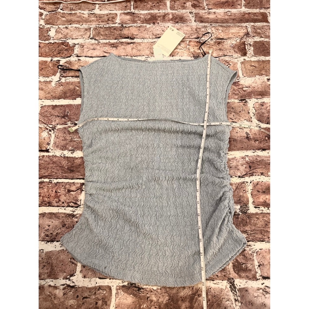 H&M Womens Light Grey Textured Crinkle Cap Sleeve Ruched Top Size S New NWT - Picture 9 of 11